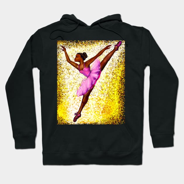 Black ballerina with gold background   ! beautiful  black girl with Afro hair and dark brown skin wearing a pink tutu.Hair love ! Hoodie by Artonmytee
